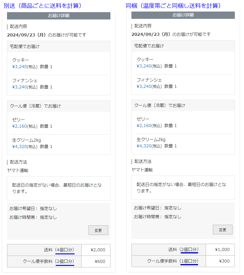 別送と同梱時の送料計算